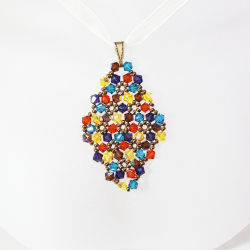 Pendant 40cm - Xochitl Rhombus M-Yellow Organza - Pendant 40cm - Laiton bronze
